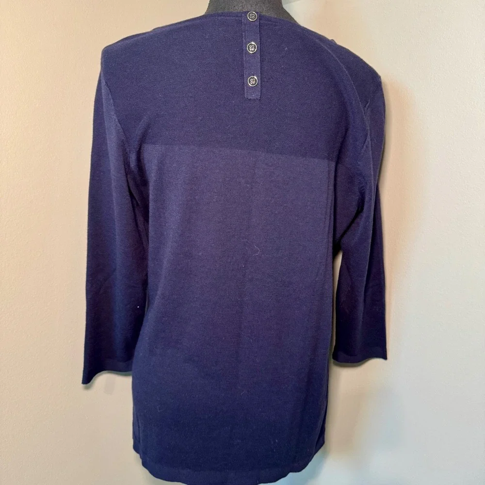 Talbots Womens Navy Blue 3/4 Sleeve Knit Sweater Top Size S‎ With Pocket
